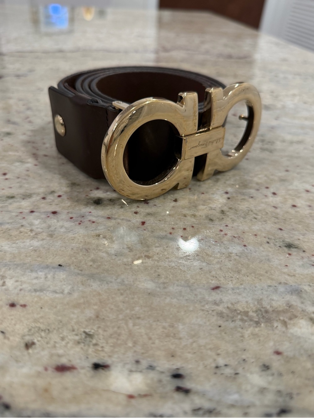 Salvatore Ferragamo Brown Leather Belt with Gold Gancini Buckle